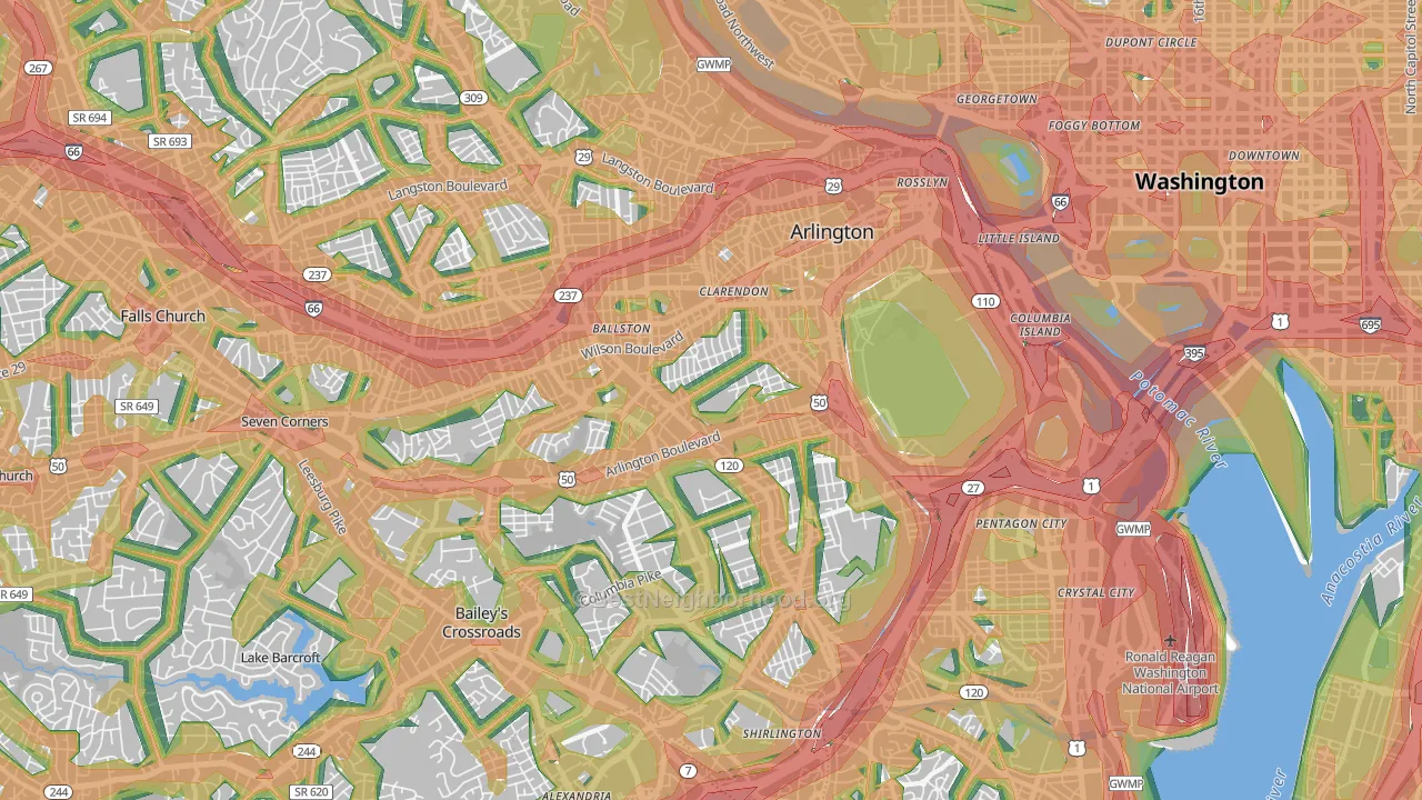 Arlington County, VA Map of Noise Levels in Arlington County