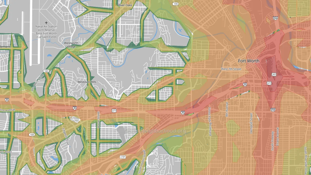 Arlington Heights, Fort Worth, TX Map of Noise Levels in Arlington Heights