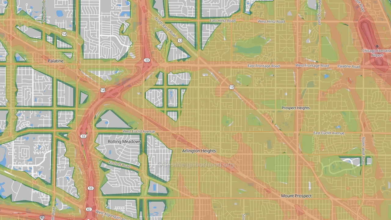Arlington Heights, IL Map of Noise Levels in Arlington Heights
