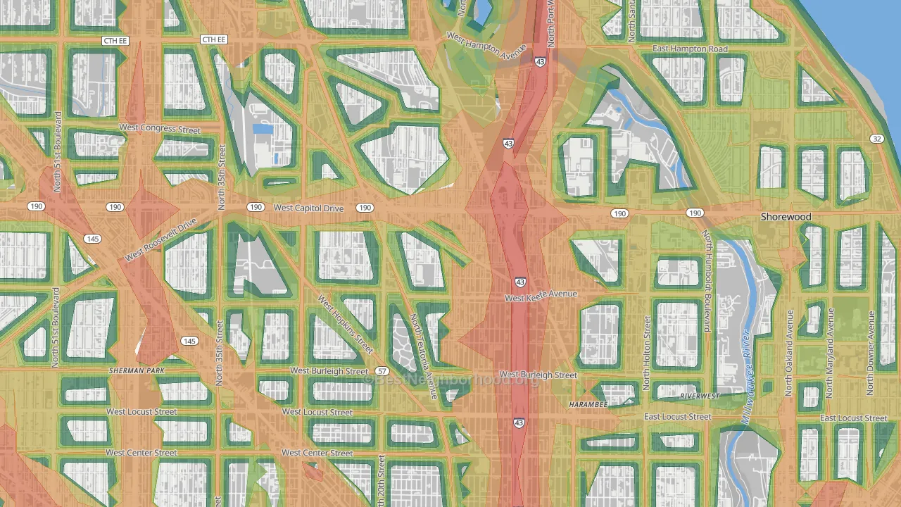 Arlington Heights, Milwaukee, WI Map of Noise Levels in Arlington Heights