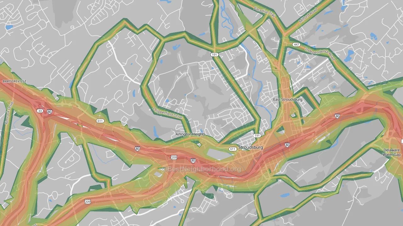 Arlington Heights, PA Map of Noise Levels in Arlington Heights