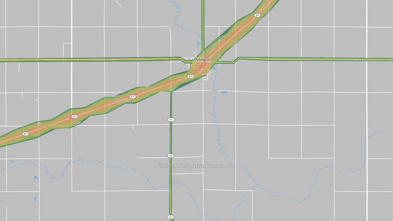 Arlington, KS Map of Noise Levels in Arlington