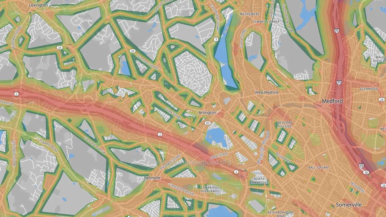 Arlington, MA Map of Noise Levels in Arlington