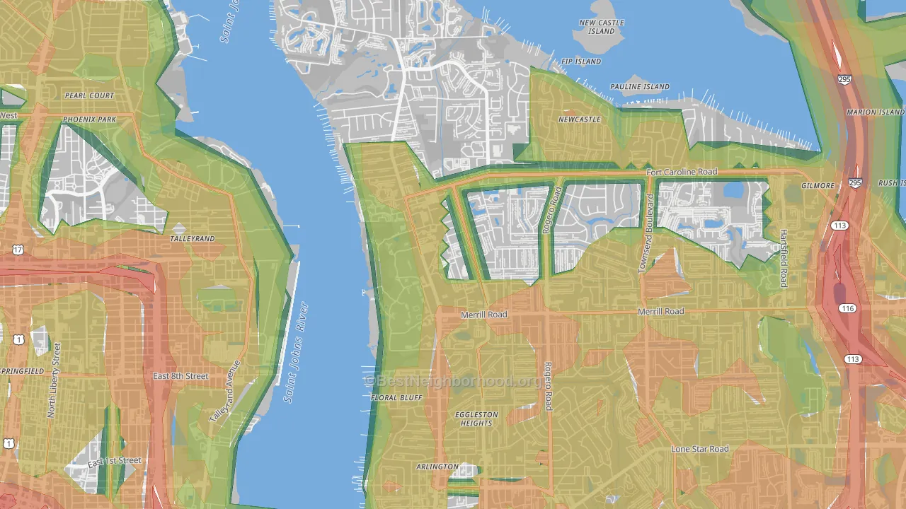 Arlington Manor, Jacksonville, FL Map of Noise Levels in Arlington Manor