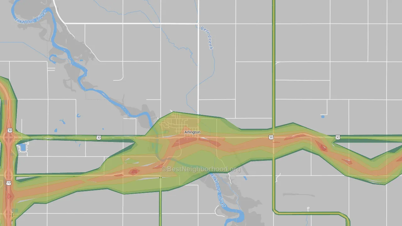 Arlington, NE Map of Noise Levels in Arlington