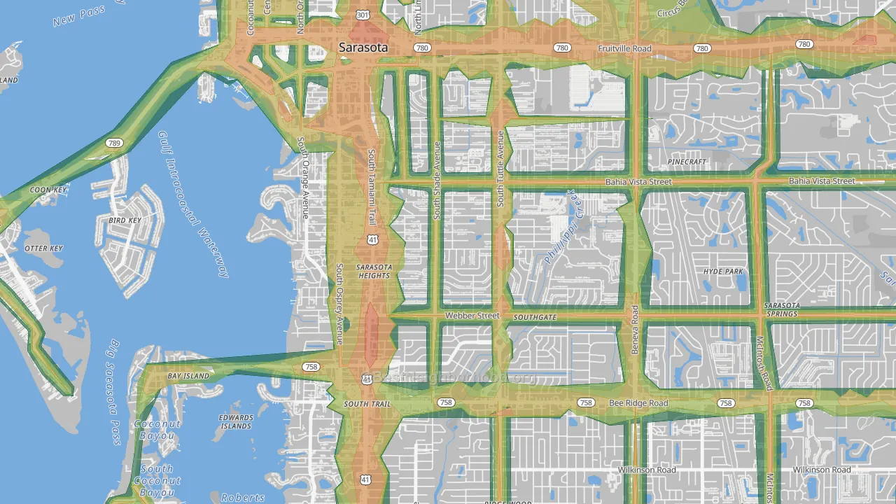 Arlington Park, Sarasota, FL Map of Noise Levels in Arlington Park