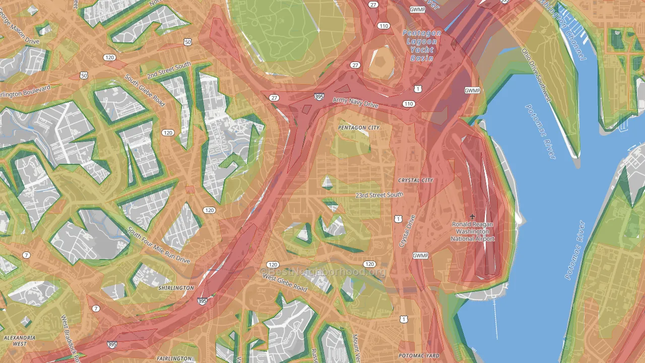 Arlington Ridge, Arlington, VA Map of Noise Levels in Arlington Ridge