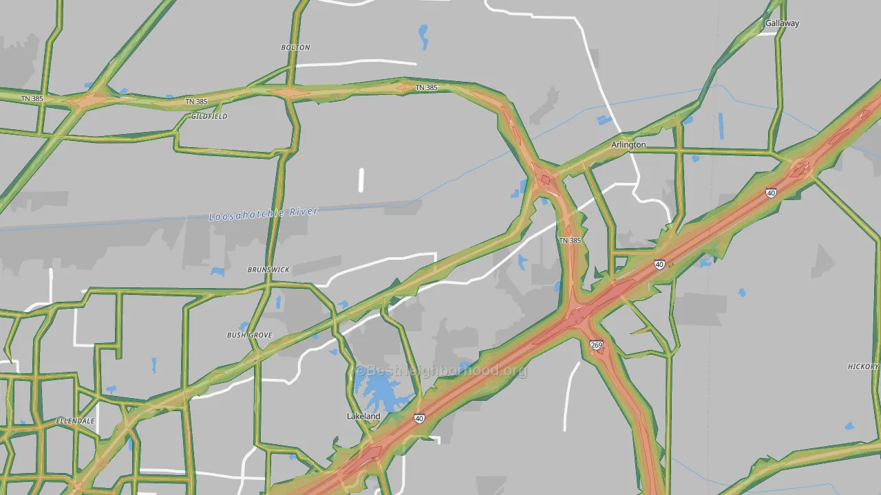 Arlington, TN Map of Noise Levels in Arlington