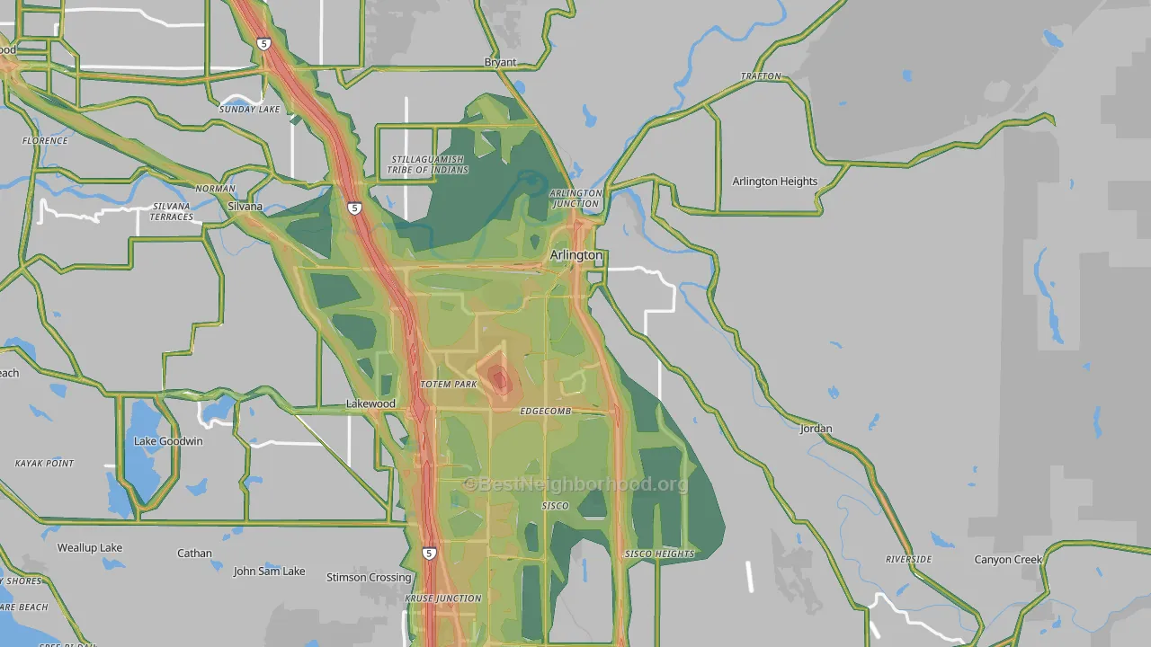 Arlington, WA Map of Noise Levels in Arlington