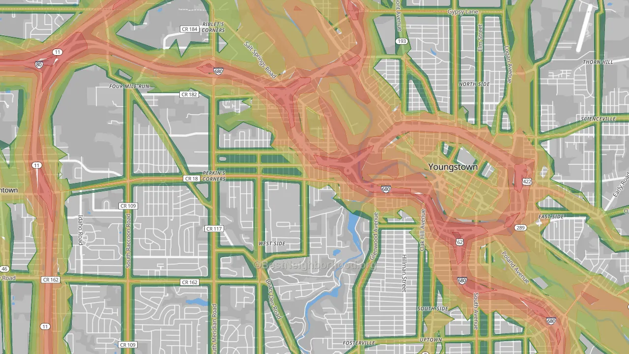Arlington, Youngstown, OH Map of Noise Levels in Arlington