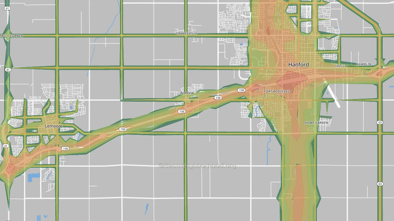 Armona, CA Map of Noise Levels in Armona