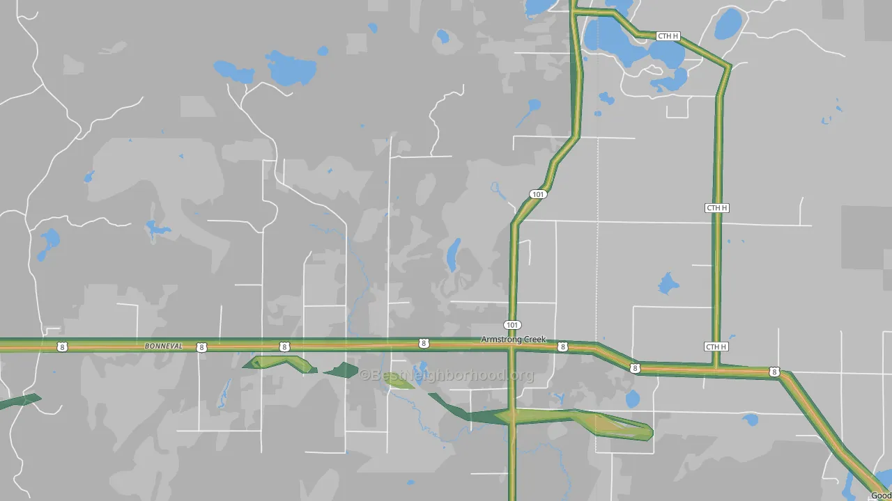 Armstrong Creek, WI Map of Noise Levels in Armstrong Creek