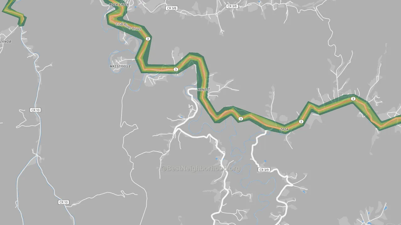 Arnett, WV Map of Noise Levels in Arnett