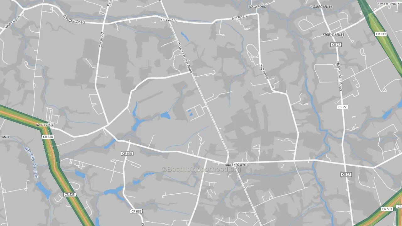 Arneytown, NJ Map of Noise Levels in Arneytown