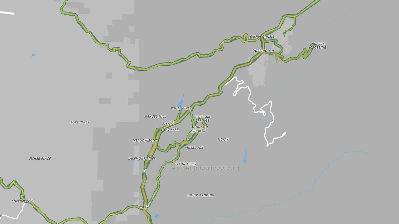 Arnold, CA Map of Noise Levels in Arnold
