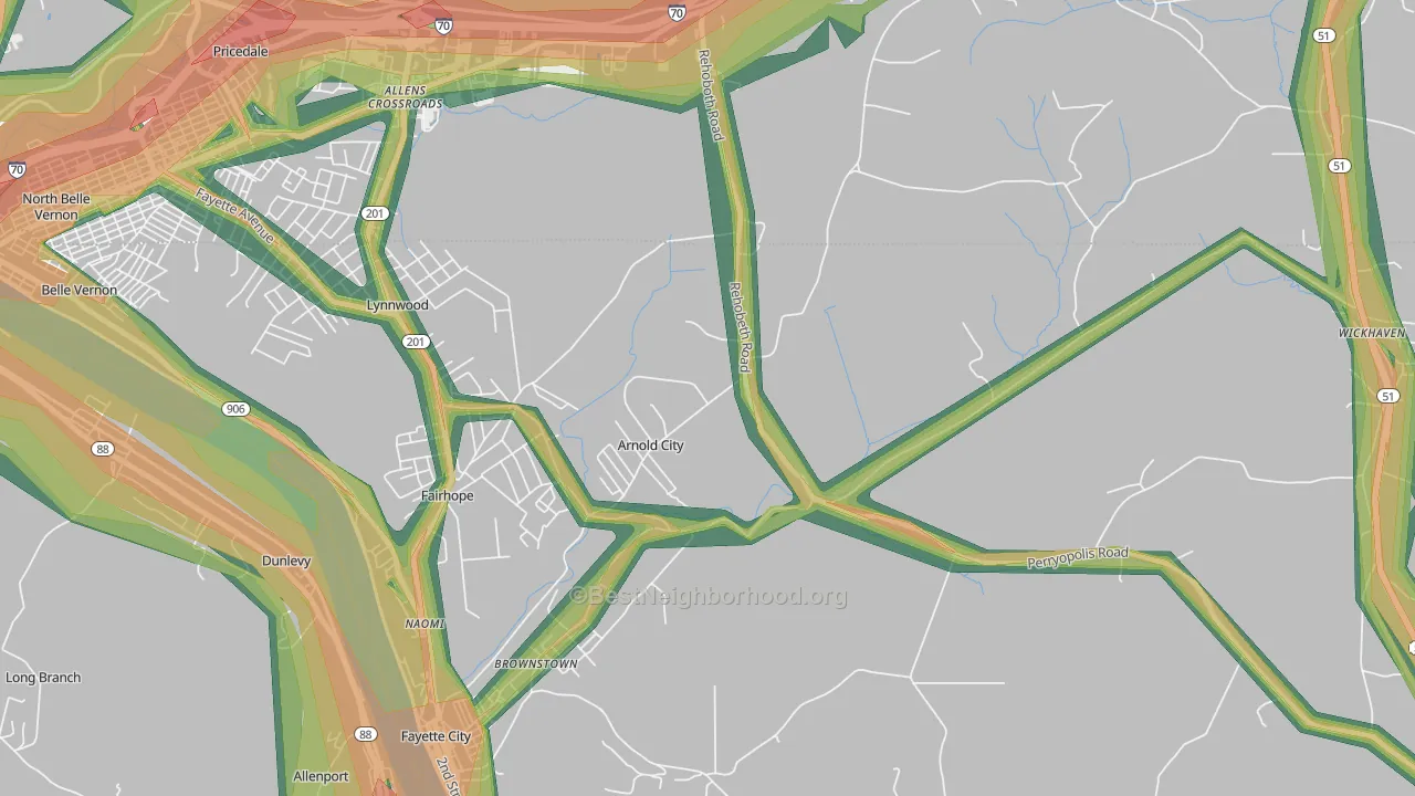 Arnold City, PA Map of Noise Levels in Arnold City