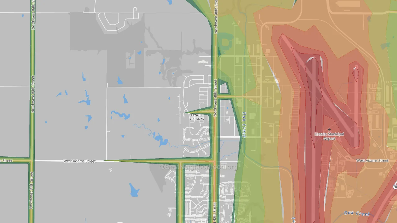 Arnold Heights, Lincoln, NE Map of Noise Levels in Arnold Heights