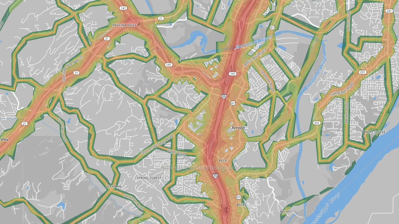 Arnold, MO Map of Noise Levels in Arnold