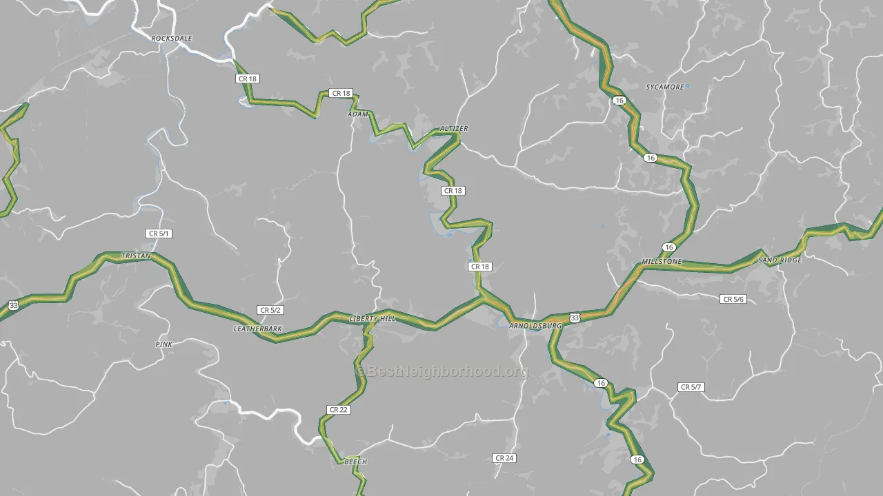 Arnoldsburg, WV Map of Noise Levels in Arnoldsburg