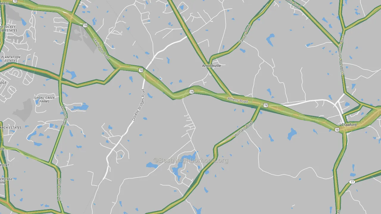 Arnoldsville, GA Map of Noise Levels in Arnoldsville
