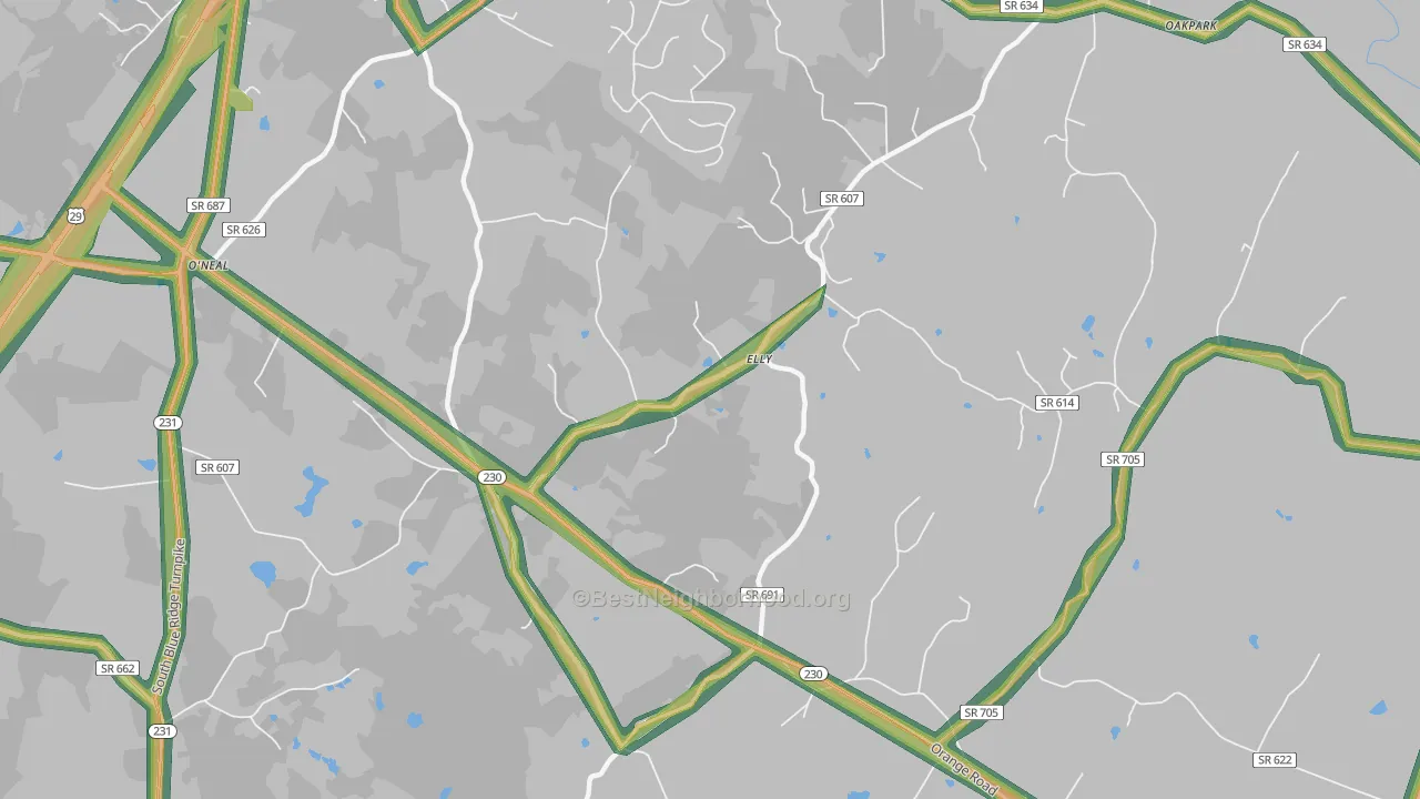 Aroda, VA Map of Noise Levels in Aroda