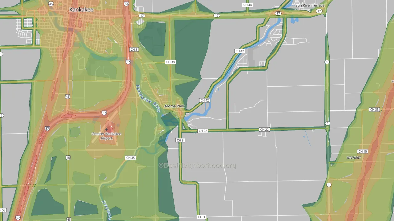 Aroma Park, IL Map of Noise Levels in Aroma Park