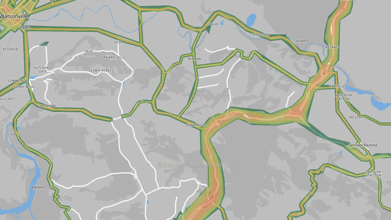 Aromas, CA Map of Noise Levels in Aromas