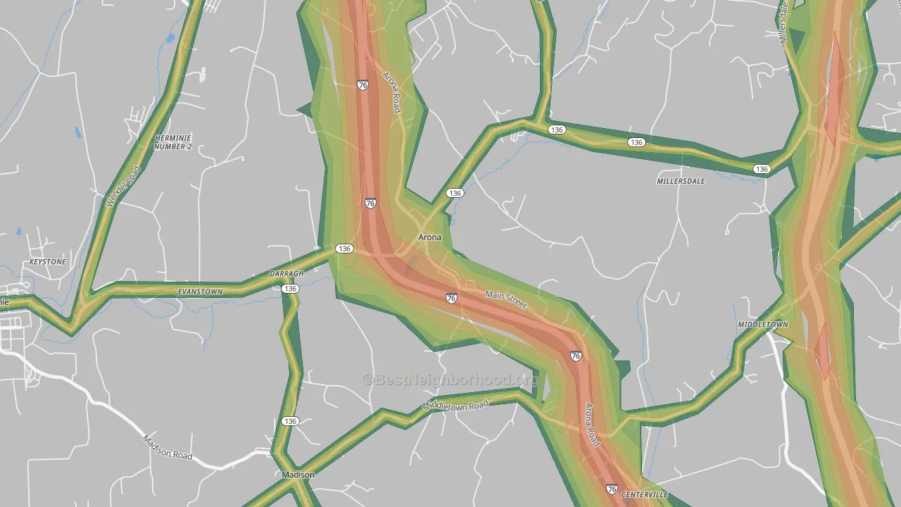 Arona, PA Map of Noise Levels in Arona