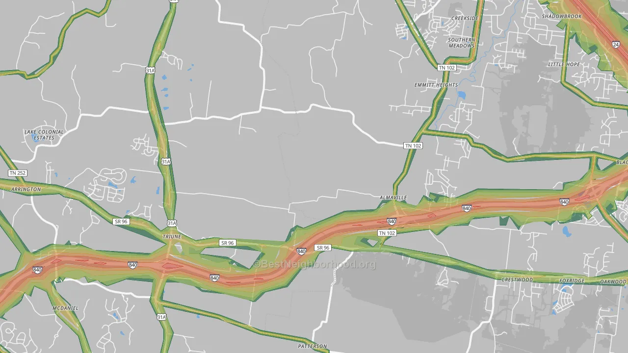 Arrington, TN Map of Noise Levels in Arrington