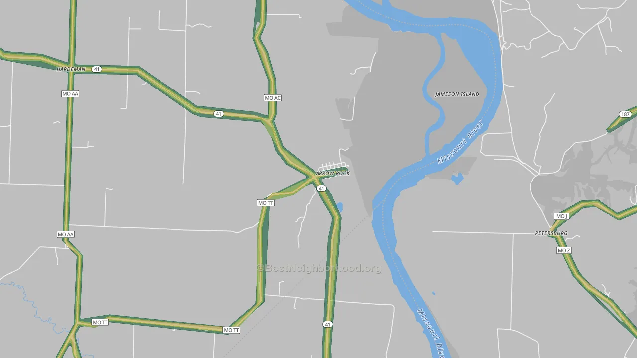 Arrow Rock, MO Map of Noise Levels in Arrow Rock