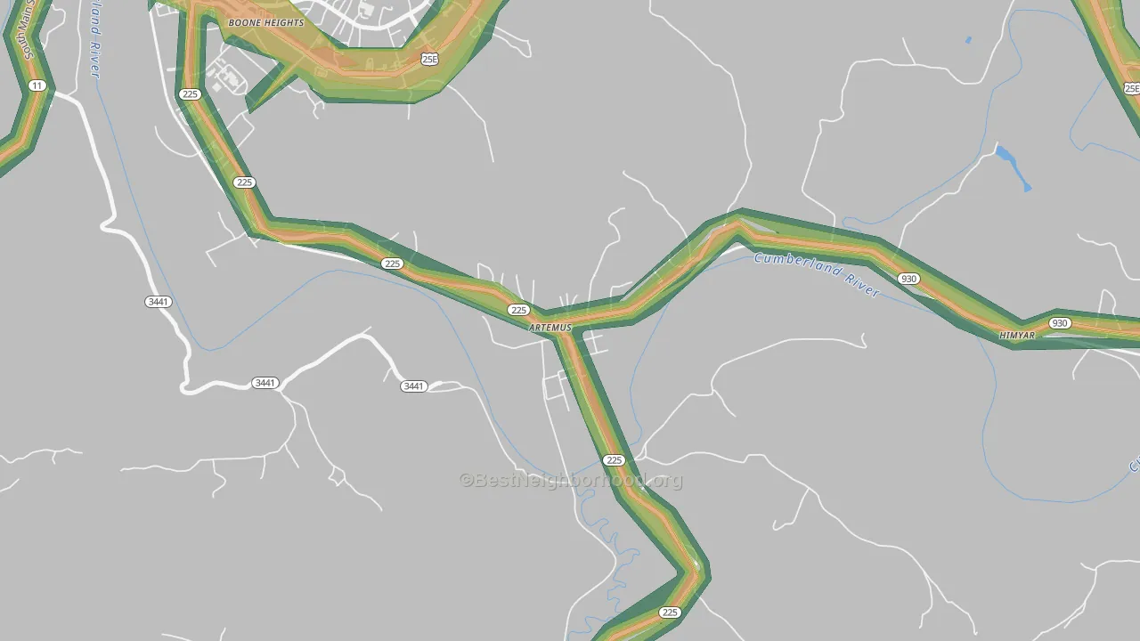 Artemus, KY Map of Noise Levels in Artemus
