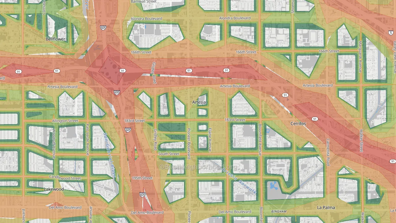 Artesia, CA Map of Noise Levels in Artesia