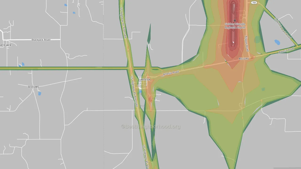 Artesia, MS Map of Noise Levels in Artesia