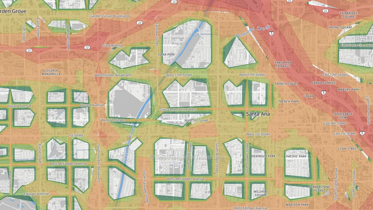 Artesia Pilar, Santa Ana, CA Map of Noise Levels in Artesia Pilar