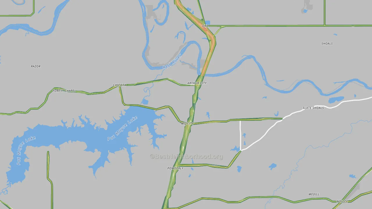 Arthur City, TX Map of Noise Levels in Arthur City