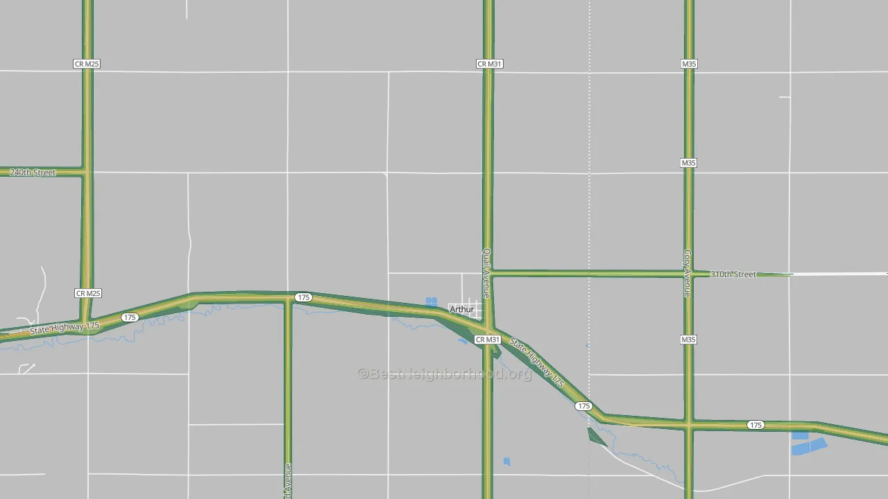 Arthur, IA Map of Noise Levels in Arthur