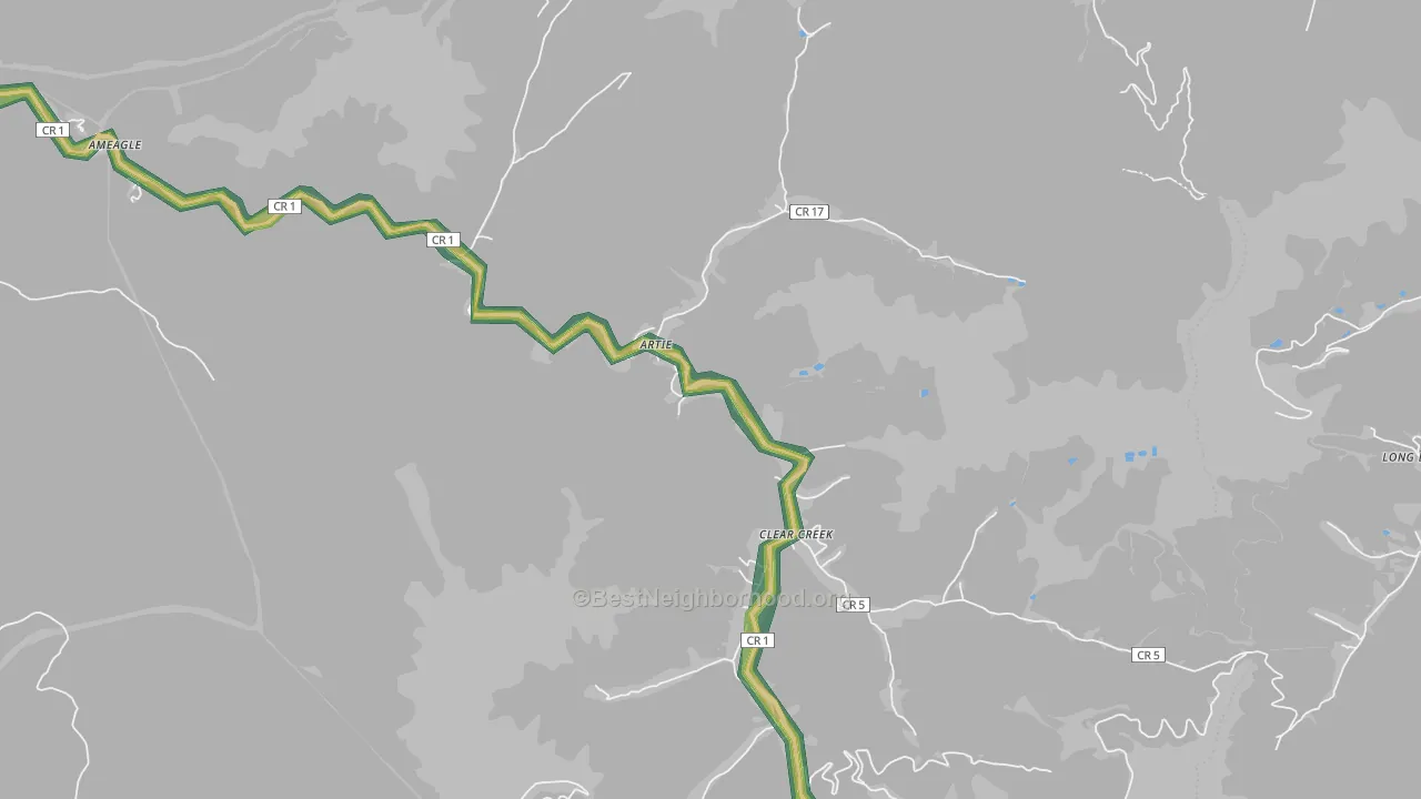 Artie, WV Map of Noise Levels in Artie