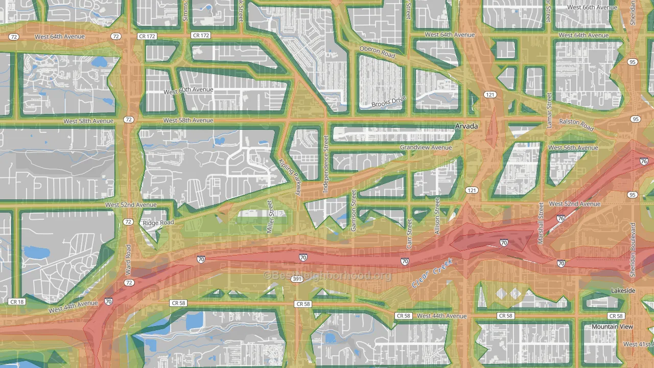 Arvada Plaza Area, Arvada, CO Map of Noise Levels in Arvada Plaza Area