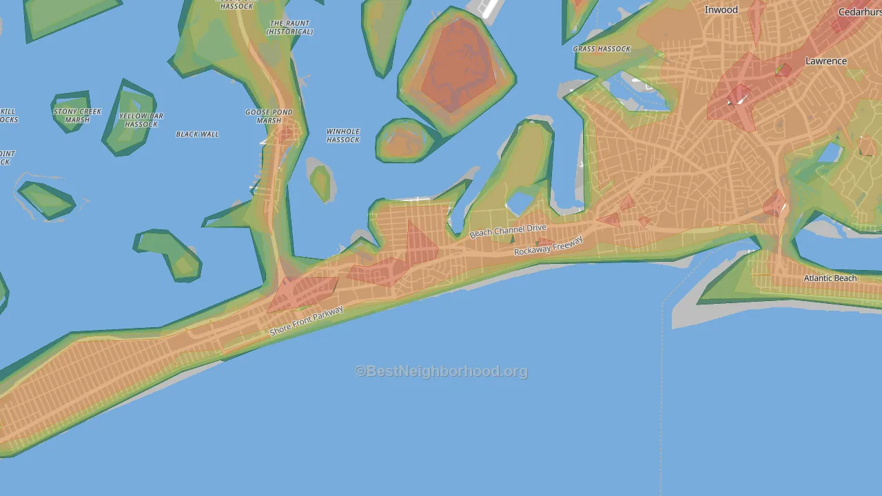 Arverne, Queens, NY Map of Noise Levels in Arverne