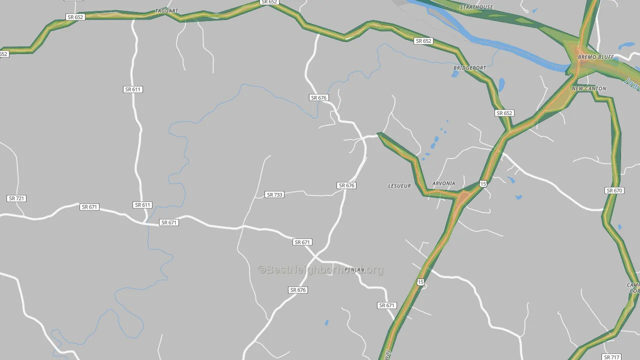 Arvonia, VA Map of Noise Levels in Arvonia