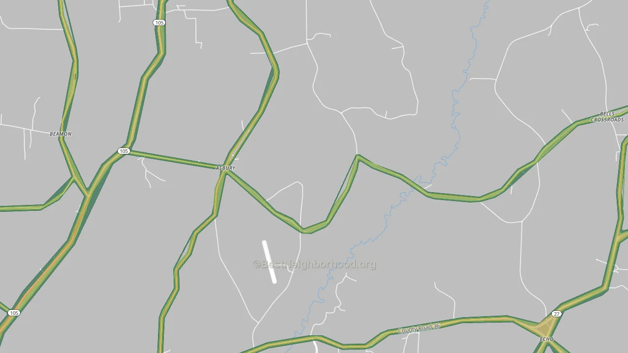 Asbury, AL Map of Noise Levels in Asbury