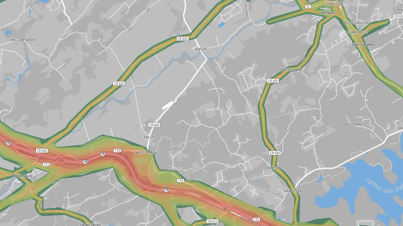 Asbury, NJ Map of Noise Levels in Asbury