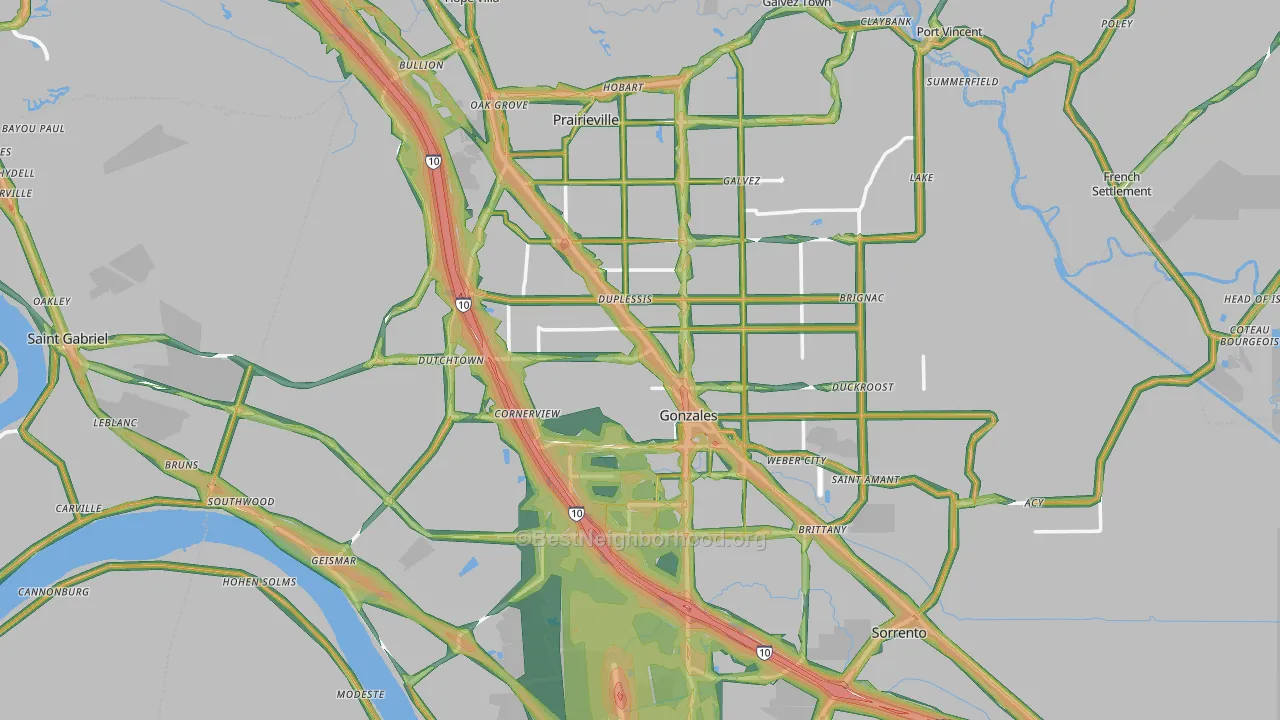 Ascension Parish, LA Map of Noise Levels in Ascension Parish