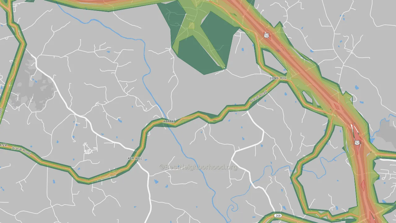 Ash Hill, NC Map of Noise Levels in Ash Hill