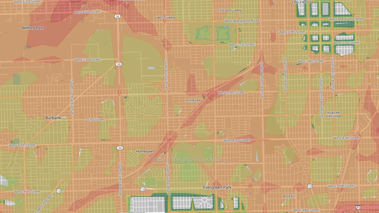Ashburn, Chicago, IL Map of Noise Levels in Ashburn