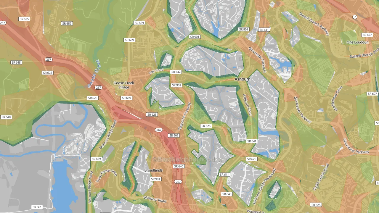Ashburn Farm, Ashburn, VA Map of Noise Levels in Ashburn Farm