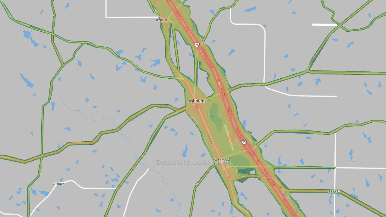 Ashburn, GA Map of Noise Levels in Ashburn