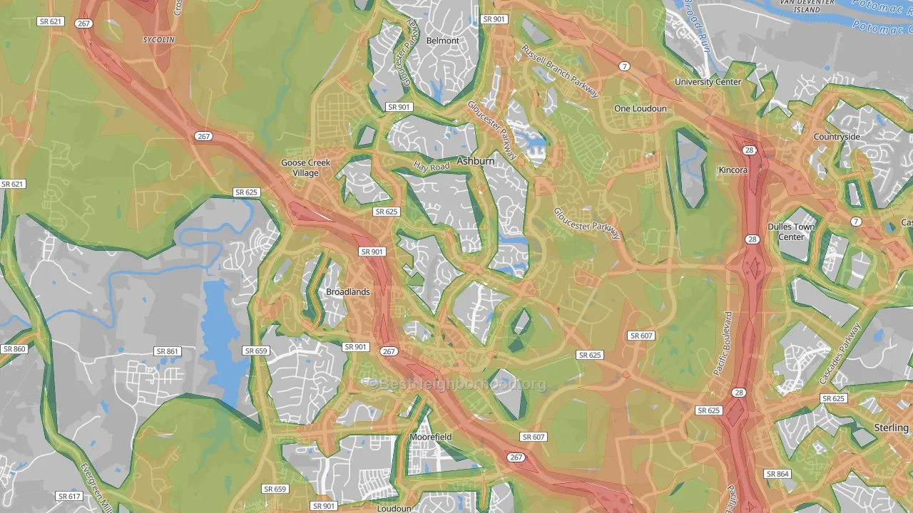 Ashburn, VA Map of Noise Levels in Ashburn