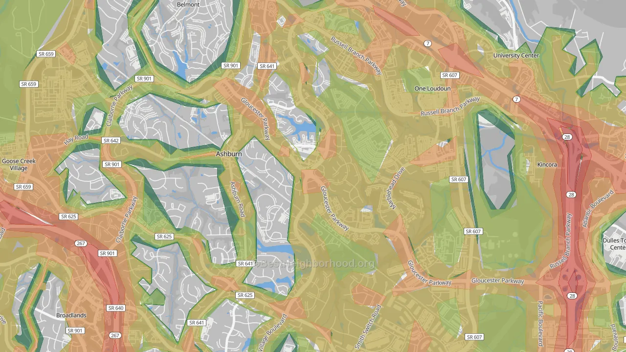 Ashburn Village, Ashburn, VA Map of Noise Levels in Ashburn Village