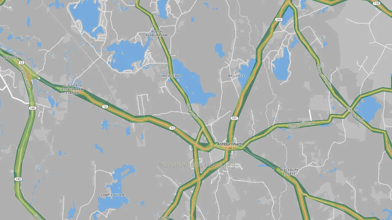 Ashburnham, MA Map of Noise Levels in Ashburnham